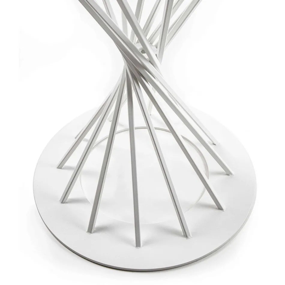 Table à manger avec plateau rond en verre trempé et base en acier - Mileto Viadurini