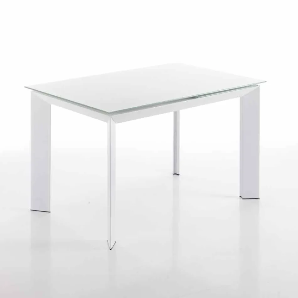 Table à manger avec plateau en verre trempé peint bianco Zeno Viadurini