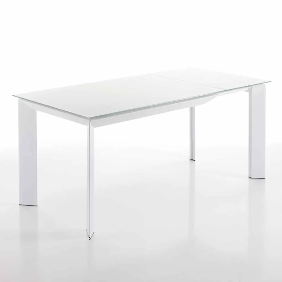 Table à manger avec plateau en verre trempé peint bianco Zeno Viadurini