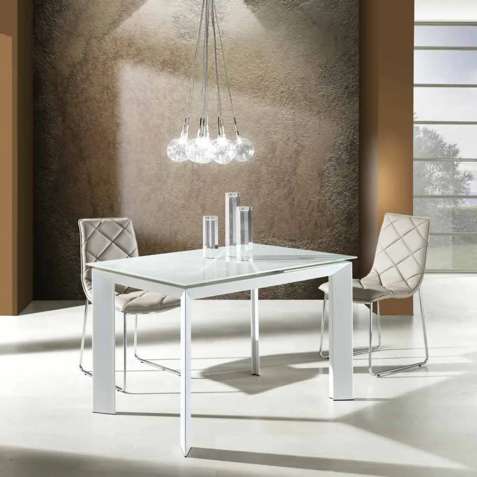 Table à manger avec plateau en verre trempé peint bianco Zeno Viadurini