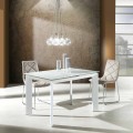 Table extensible en verre trempé blanc et métal Zeno, design moderne