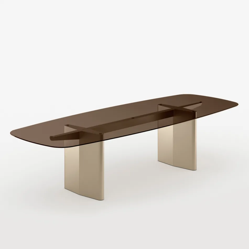 Table de salle à manger Opalia 320 cm en verre et métal, fabriquée en Italie Viadurini