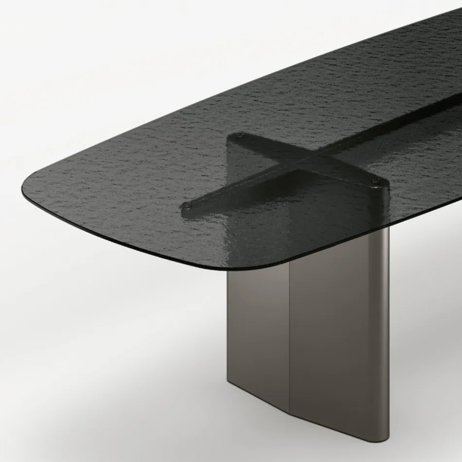 Table de salle à manger Opalia 320 cm en verre et métal, fabriquée en Italie Viadurini