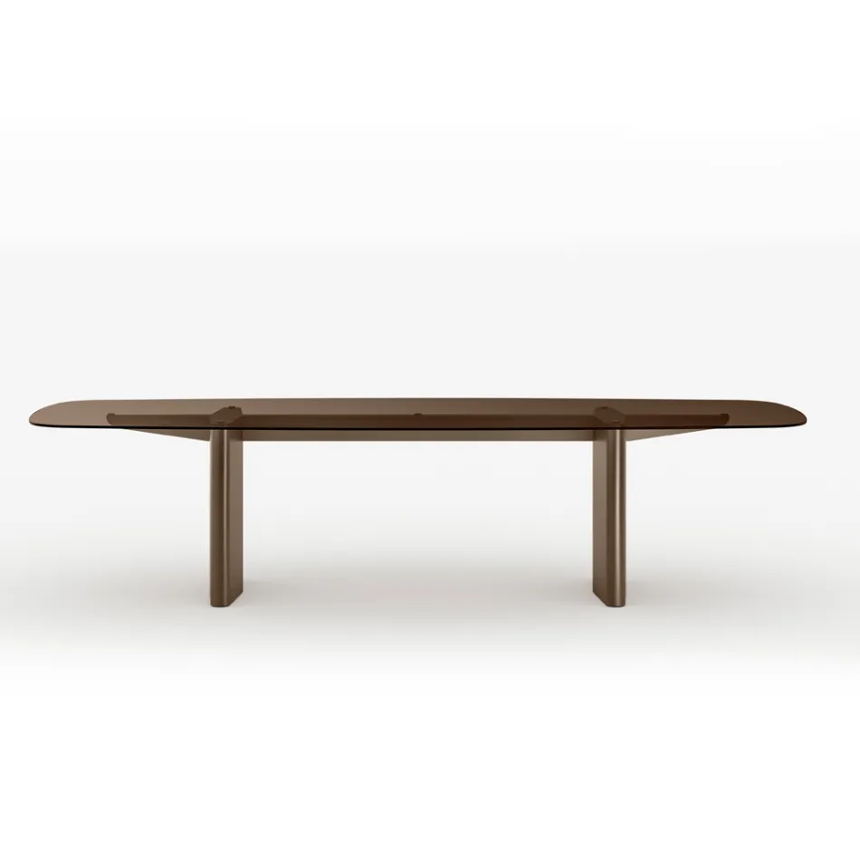 Table de salle à manger Opalia 320 cm en verre et métal, fabriquée en Italie Viadurini