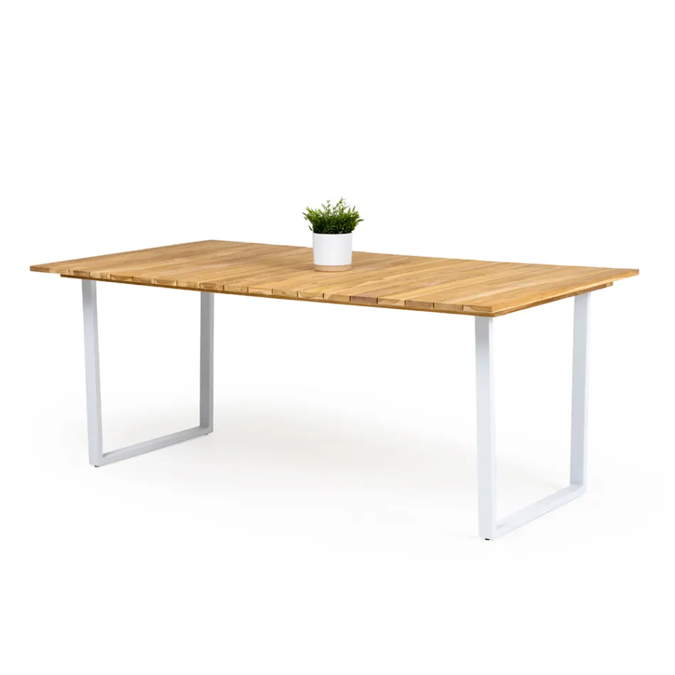 Table à manger d'extérieur avec plateau en teck naturel brossé - Mistral Viadurini