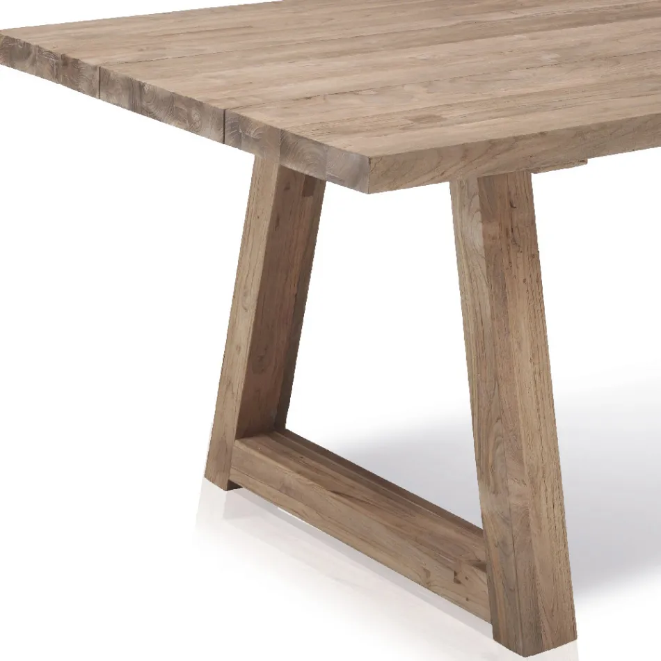 Table de salle à manger d'extérieur en bois de teck recyclé fabriqué en Italie - Bambi Viadurini