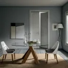 Table à manger de salon avec plateau en verre et pieds en bois - Botanical Viadurini