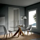 Table à manger de salon avec plateau en verre et pieds en bois - Botanical Viadurini