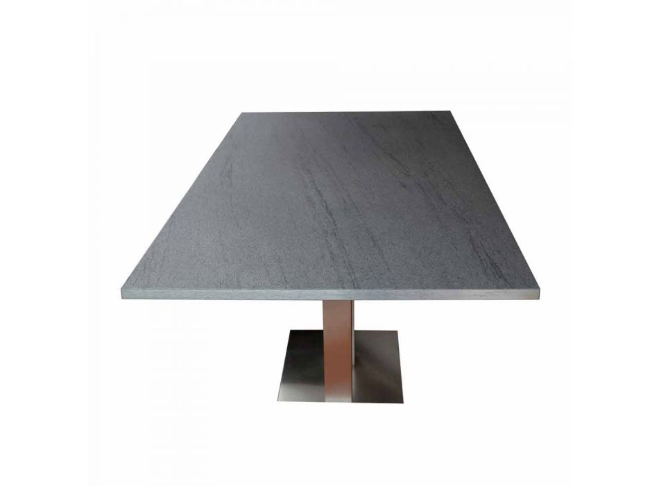 Table à manger design avec plateau en pierre stratifiée, 160x90cm, Newman Viadurini