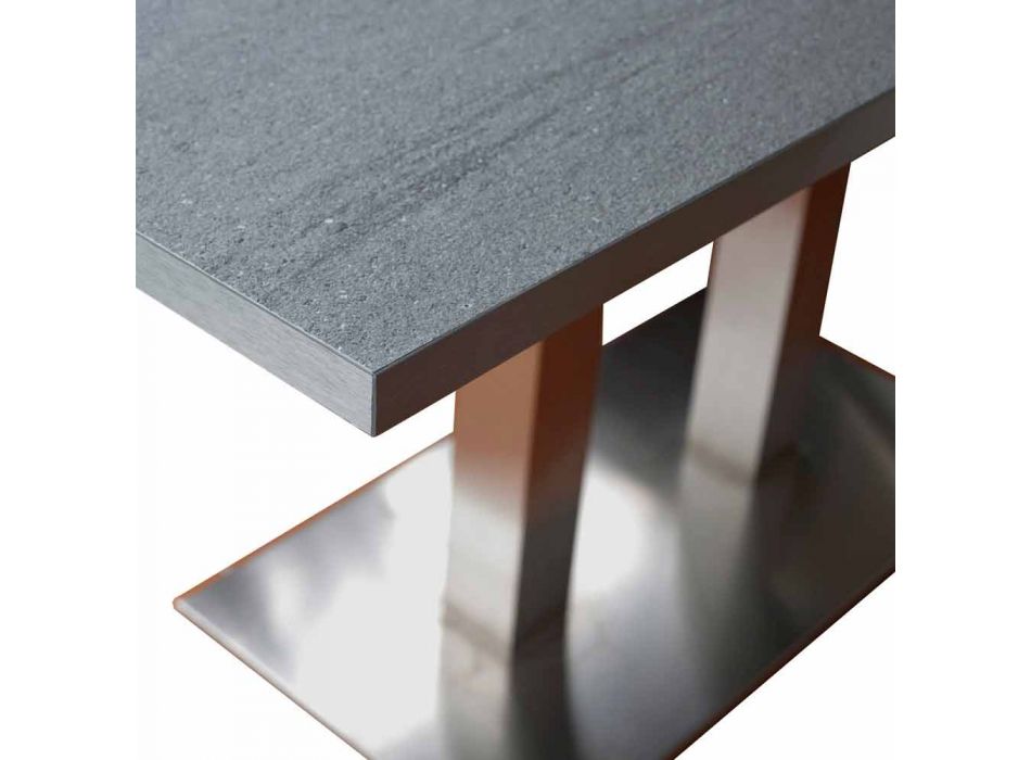 Table à manger design avec plateau en pierre stratifiée, 160x90cm, Newman Viadurini