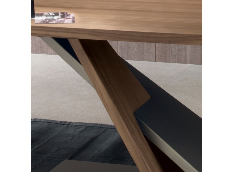 Table à manger design avec plateau en métal en noyer Canaletto - Bois Zorato Viadurini
