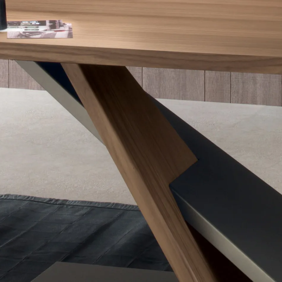 Table à manger design avec plateau en métal en noyer Canaletto - Bois Zorato Viadurini