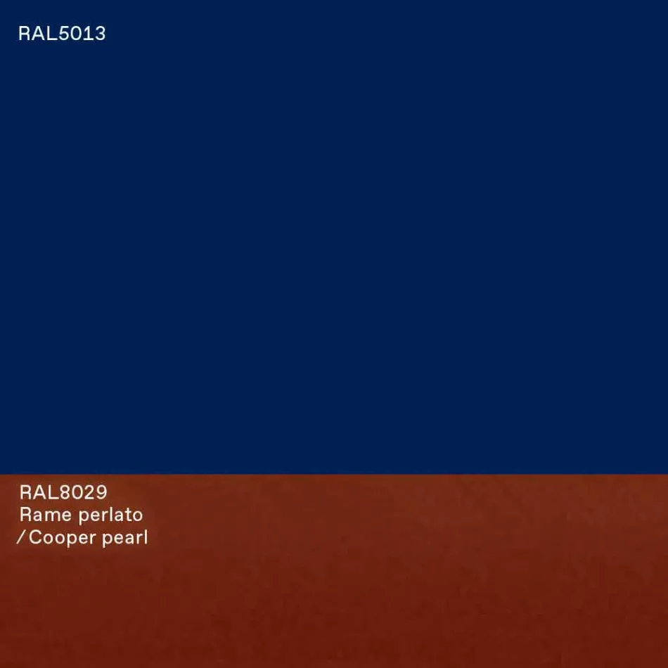 Table de salle à manger ovale de design moderne en MDF bleu et cuivre fabriqué en Italie - Oku Viadurini