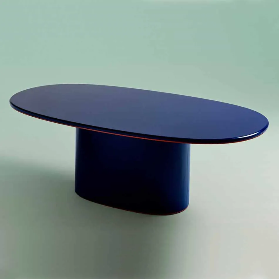 Table de salle à manger ovale de design moderne en MDF bleu et cuivre fabriqué en Italie - Oku Viadurini