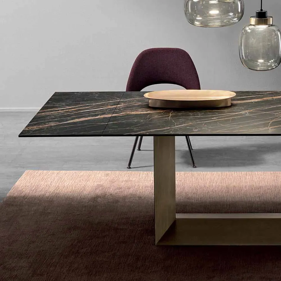 Table extensible à manger en céramique et métal Made in Italy - Marron foncé Viadurini