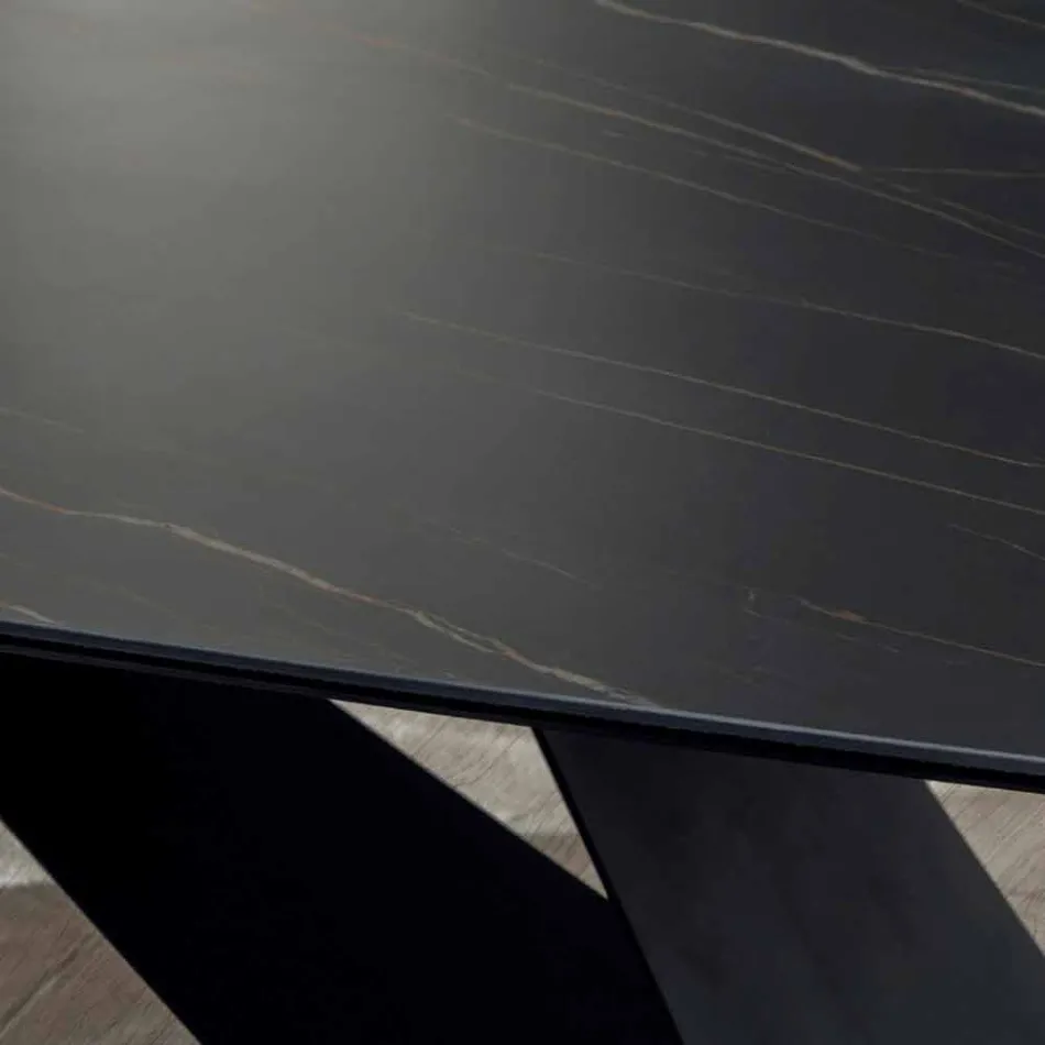 Table à manger design en céramique effet Portoro et métal mat - Falcon Viadurini