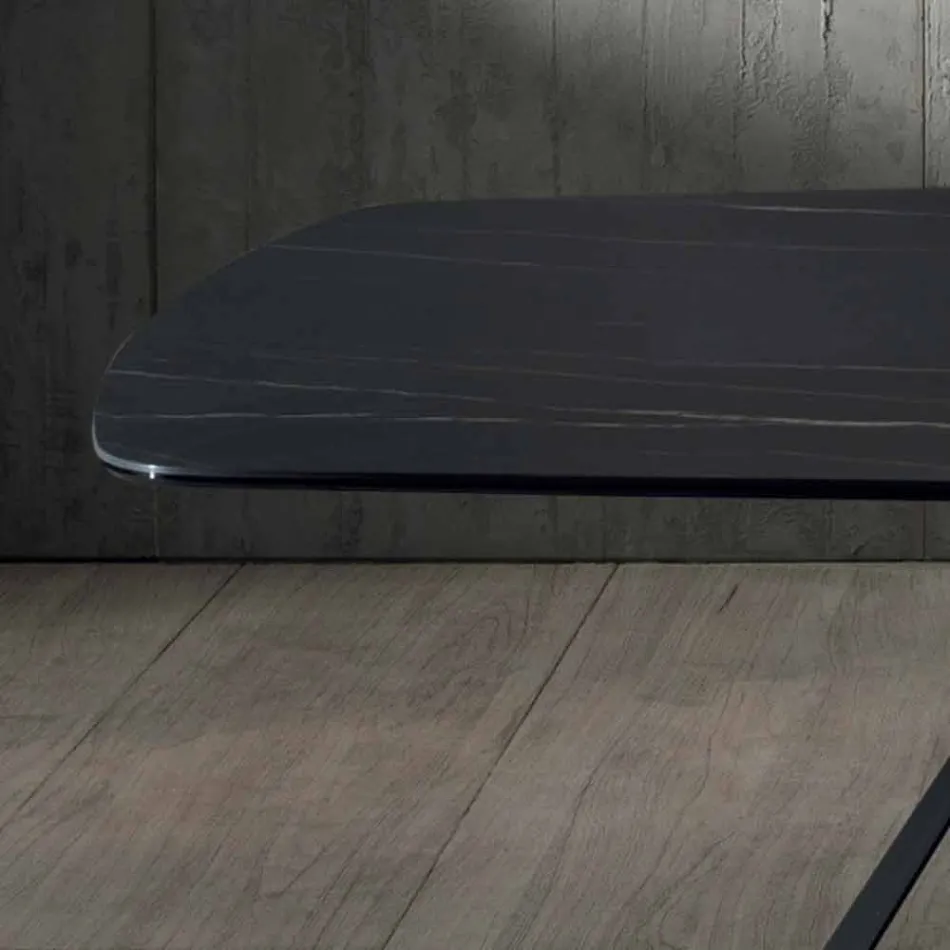 Table à manger design en céramique effet Portoro et métal mat - Falcon Viadurini