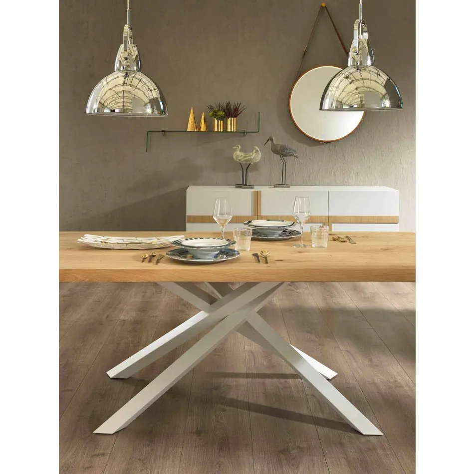 Table à manger design en bois et métal Made in Italy - Skipper Viadurini