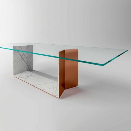 Table à manger design en verre avec base en métal Made in Italy - Minera Viadurini