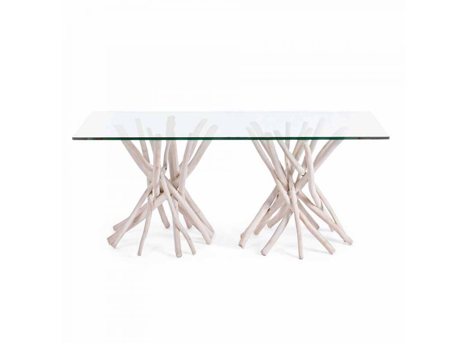 Table à manger design en verre et teck blanchi Homemotion - France Viadurini