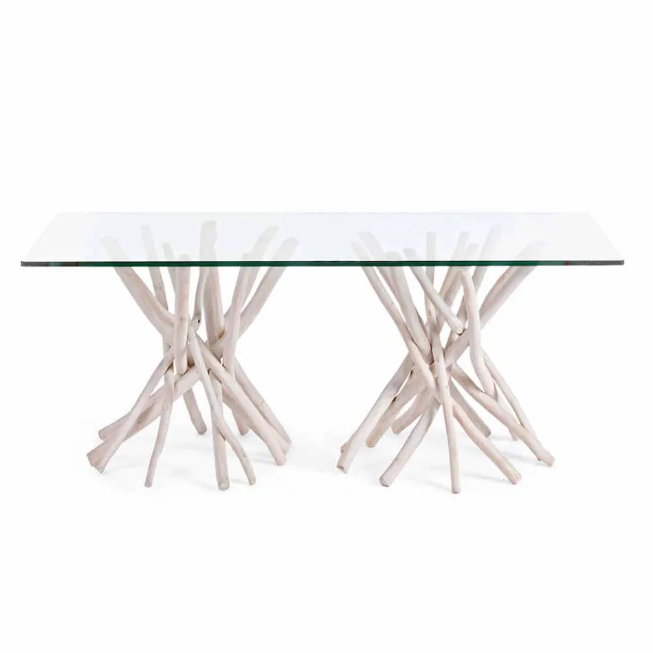 Table à manger design en verre et teck blanchi Homemotion - France Viadurini