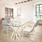 Table à manger design en verre et teck blanchi Homemotion - France Viadurini