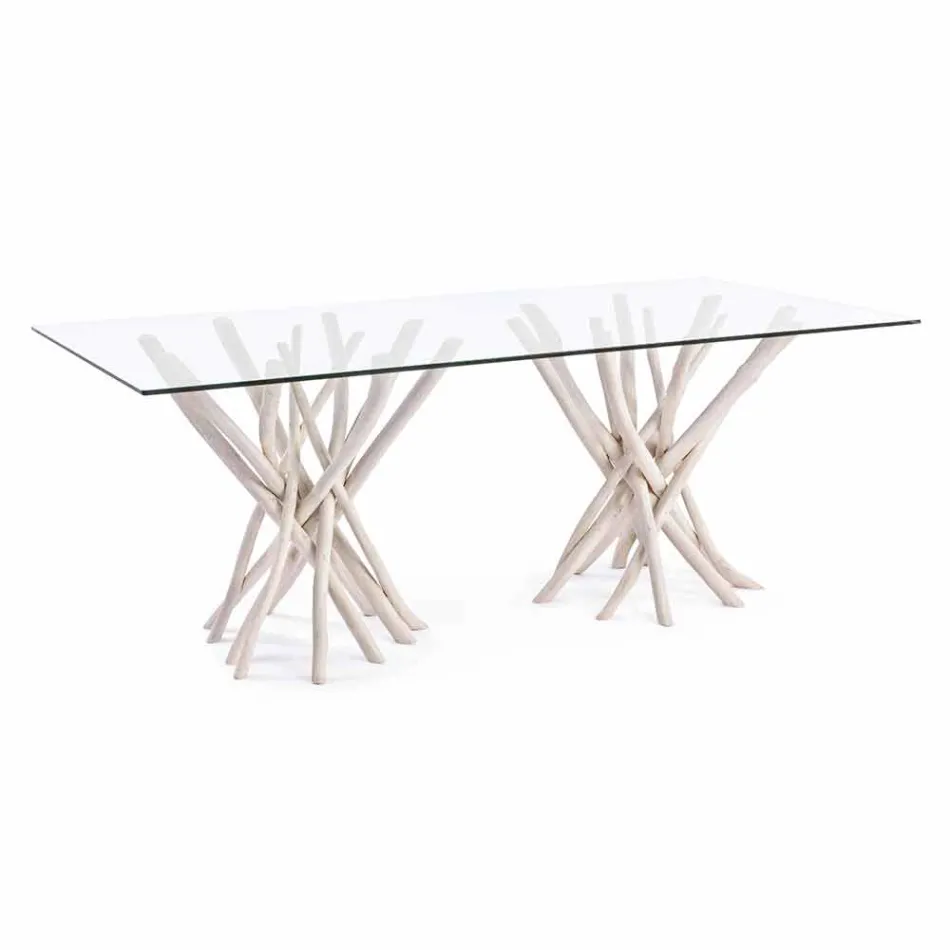 Table à manger design en verre et teck blanchi Homemotion - France Viadurini