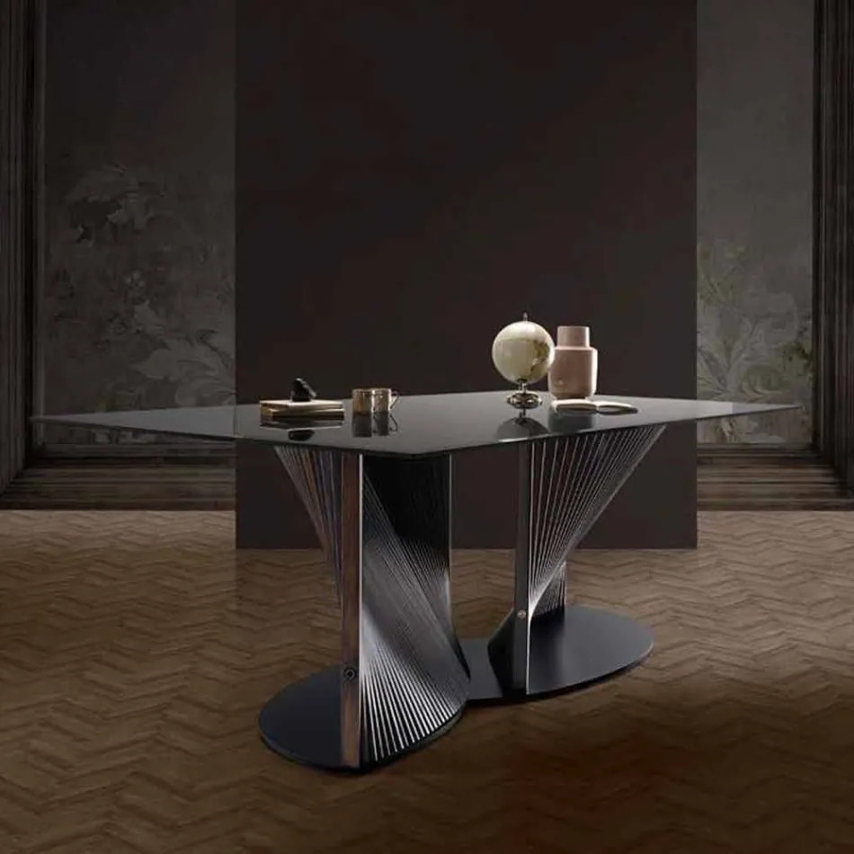 Table à manger design en verre fumé et frêne huilé Made in Italy - Croma Viadurini