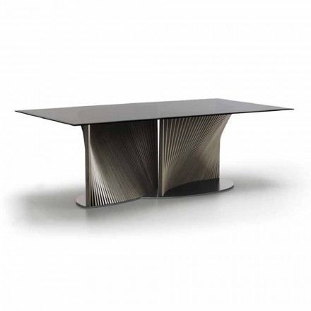 Table à manger design en verre fumé et frêne huilé Made in Italy - Croma Viadurini