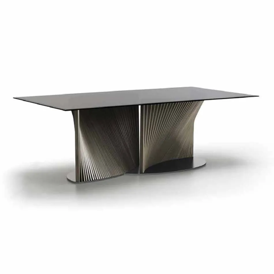 Table à manger design en verre fumé et frêne huilé Made in Italy - Croma Viadurini
