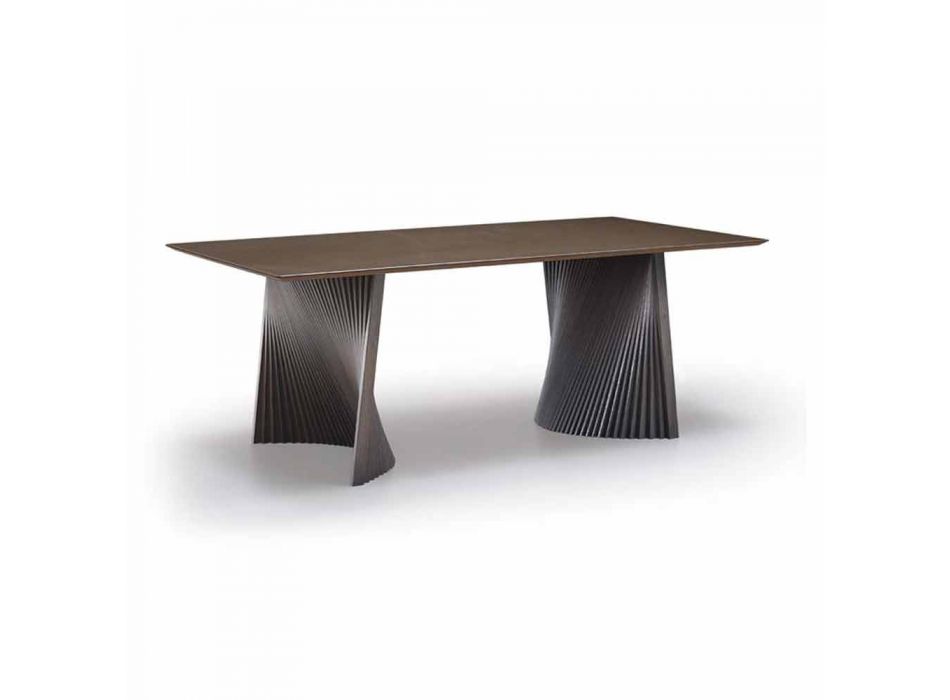 Table à manger design moderne en grès et frêne Made in Italy - Charol Viadurini