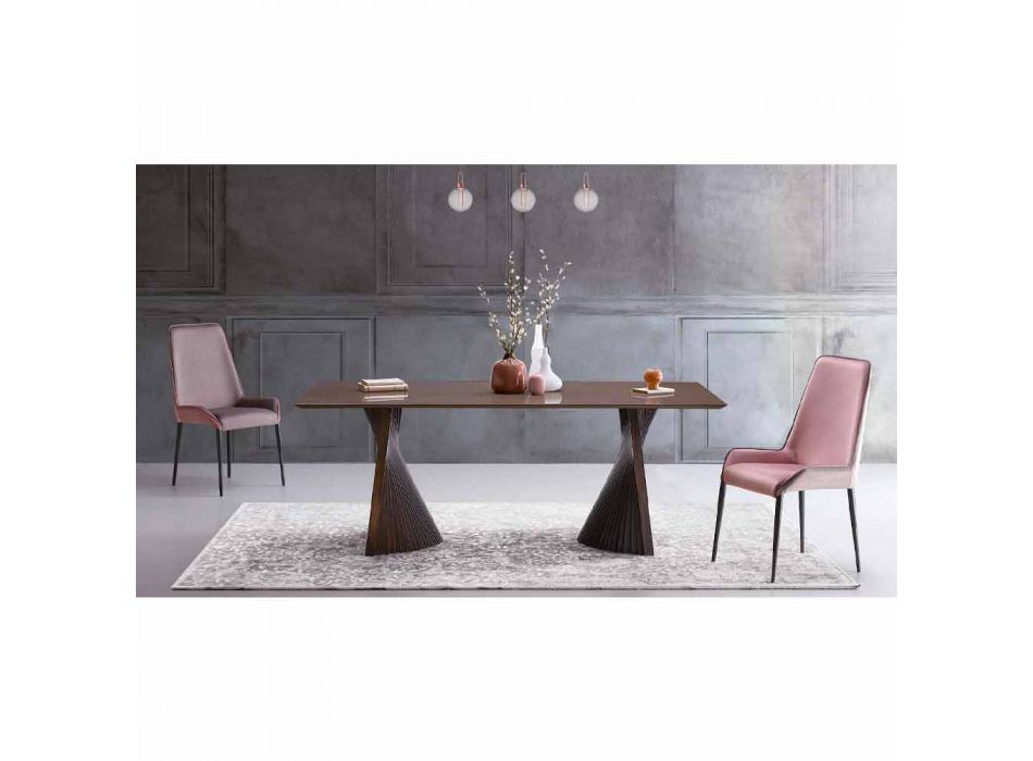Table à manger design moderne en grès et frêne Made in Italy - Charol Viadurini
