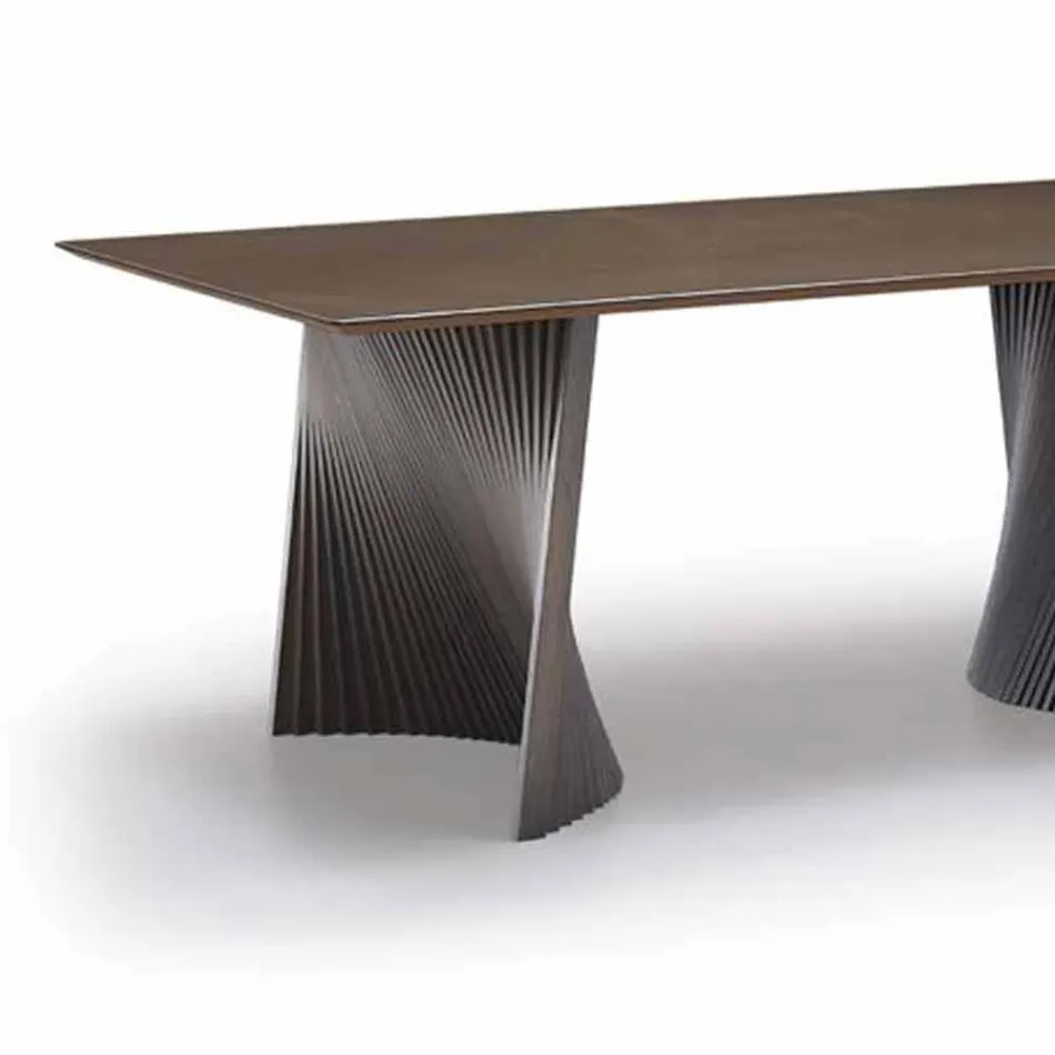 Table à manger design moderne en grès et frêne Made in Italy - Charol Viadurini
