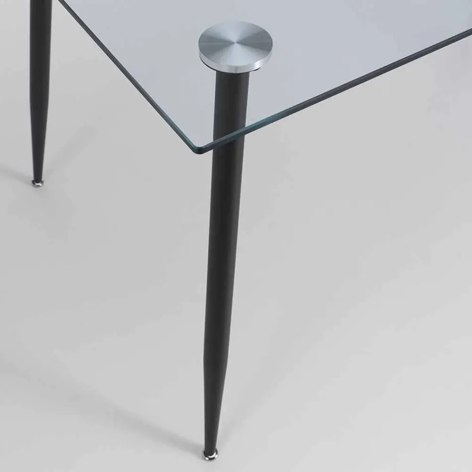 Table à manger design moderne en verre trempé et métal noir - Foulard Viadurini