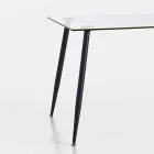 Table à manger design moderne en verre trempé et métal noir - Foulard Viadurini