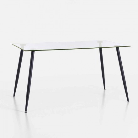Table à manger design moderne en verre trempé et métal noir - Foulard Viadurini