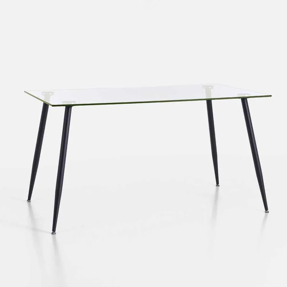 Table à manger design moderne en verre trempé et métal noir - Foulard Viadurini