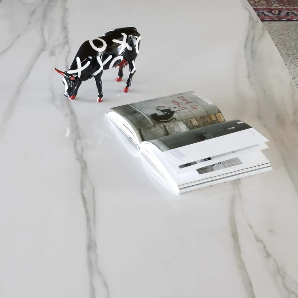 Table à manger elliptique en céramique et aluminium - Yamir Viadurini