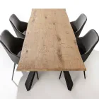 Table à manger fixe avec base en métal et plateau en placage de chêne - Termoli Viadurini