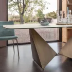 Table à manger en céramique de 3 mm et base en métal fabriquée en Italie - Pivoine Viadurini