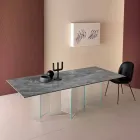 Table à manger en céramique et base en verre extralight fabriquée en Italie - aléatoire Viadurini
