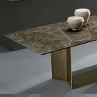 Table de Salle à Manger Emperador en Céramique et en Bronze Fabriqué en Italie - Marron Foncé Viadurini
