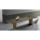Table de Salle à Manger Emperador en Céramique et en Bronze Fabriqué en Italie - Marron Foncé Viadurini