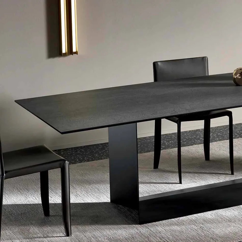 Table de salle à manger en céramique de pierre de Savoie anthracite fabriquée en Italie - Brun foncé Viadurini