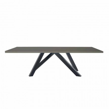 Table à manger en Fenix Gris et Acier Laqué Fabriquée en Italie - Settimmio Viadurini