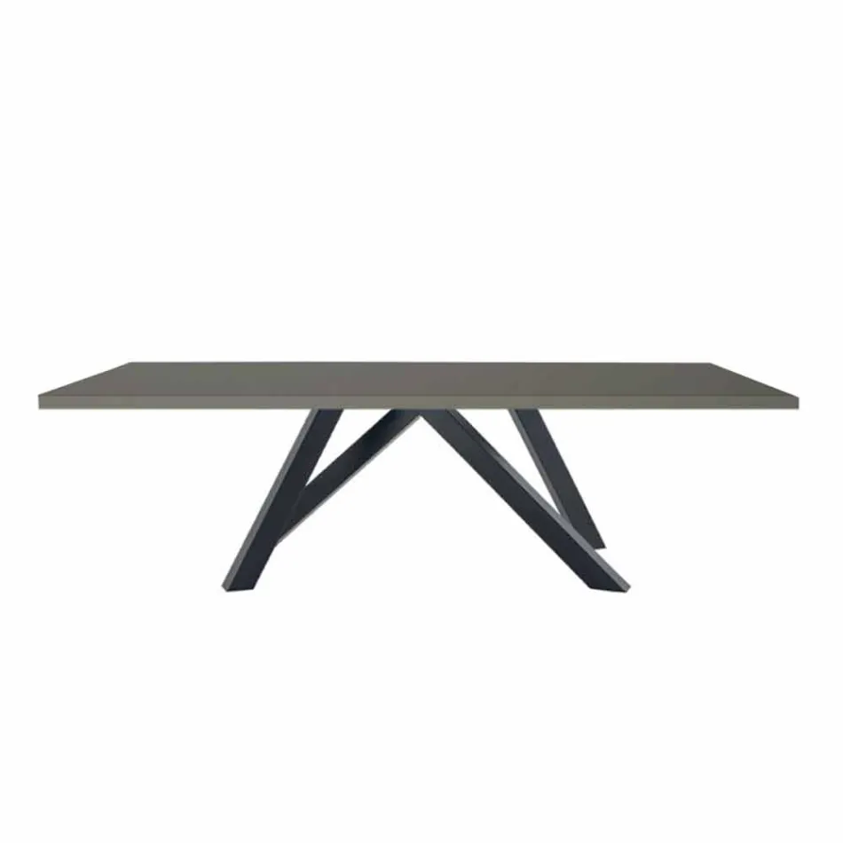 Table à manger en Fenix Gris et Acier Laqué Fabriquée en Italie - Settimmio Viadurini
