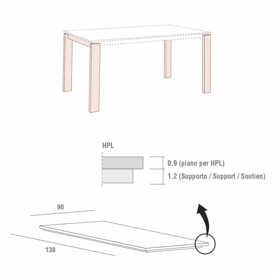 Table à manger en Hpl effet marbre et métal laqué Made in Italy - Jupiter Viadurini