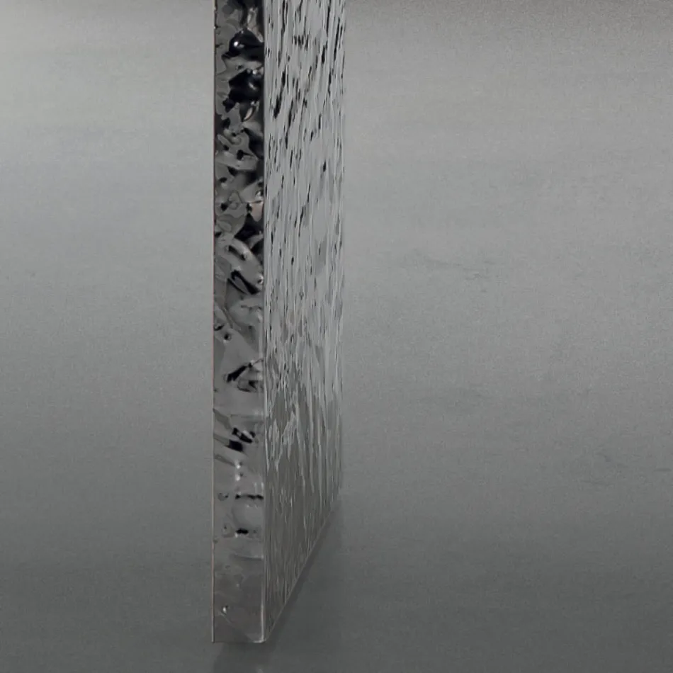 Table à manger en placage et acier martelé fabriquée en Italie - Strappo Viadurini