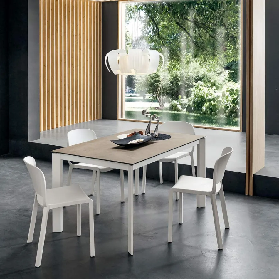 Table à manger en Laminam avec structure en aluminium fabriquée en Italie - Bavière Viadurini