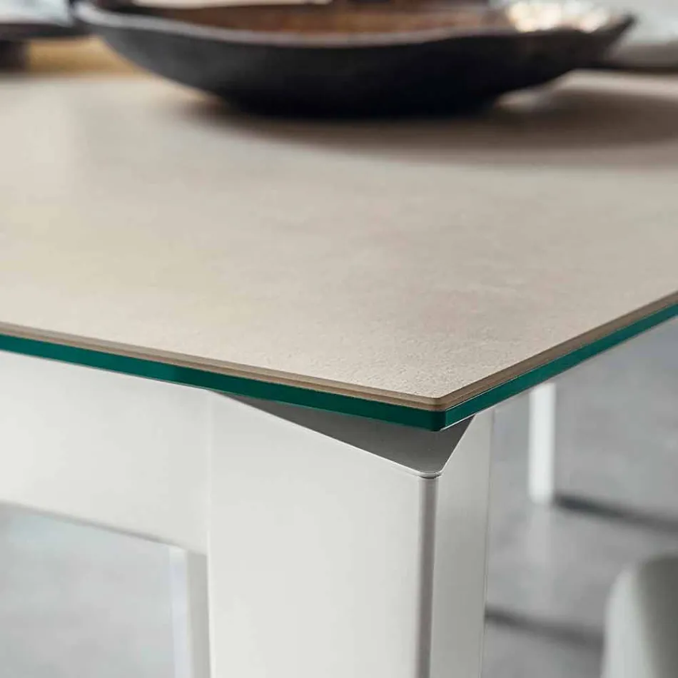 Table à manger en Laminam et métal peint Made in Italy - Efisto Viadurini